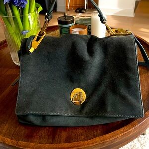 Green suede tote bag